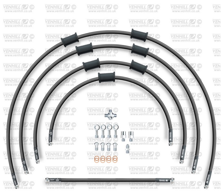 STANDARD Hadice přední brzdy sada Venhill HON-10029F-BK POWERHOSEPLUS (5hadic v sadě) černé hadice, chromové koncovky