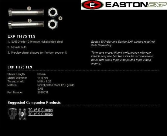 Montážní sada řidítek EASTON EXP TH 75 11.9 EXP