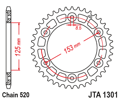 Hliníková řetězová rozeta JT JTA 1301-40RED 40)T, nt((520 červená