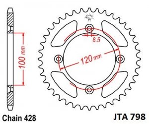 Hliníková řetězová rozeta JT 47 zubů, 428