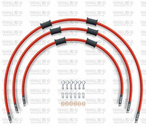 STANDARD Hadice přední brzdy sada Venhill YAM-13008F-RD POWERHOSEPLUS (3 hadice v sadě) červené hadice, chromové koncovky