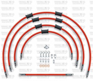 STANDARD Hadice přední brzdy sada Venhill HON-10029F-RD POWERHOSEPLUS (5hadic v sadě) červené hadice, chromové koncovky