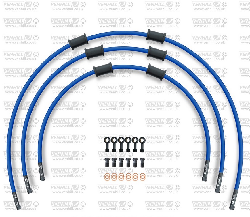 STANDARD Hadice přední brzdy sada Venhill HON-6009FB-SB POWERHOSEPLUS (3 hadice v sadě) modré hadice, černé koncovky