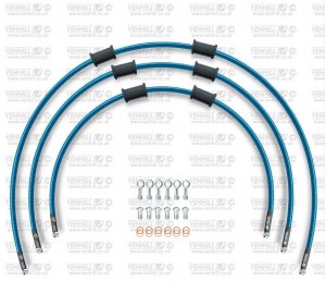 STANDARD Hadice přední brzdy sada Venhill KAW-6005F-TB POWERHOSEPLUS (3 hadice v sadě) průhledně modré hadice, chromové koncovky