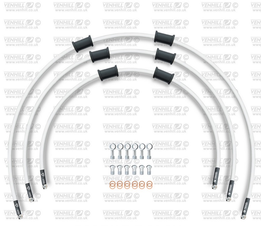 STANDARD Hadice přední brzdy sada Venhill YAM-13008F-WT POWERHOSEPLUS (3 hadice v sadě) bílé hadice, chromové koncovky