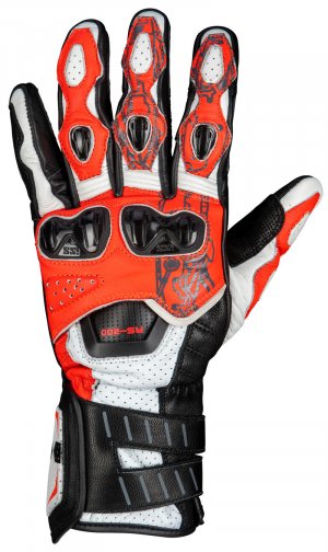 Sportovní rukavice iXS RS-200 3.0 bílo-neonově červeno-černá 3XL